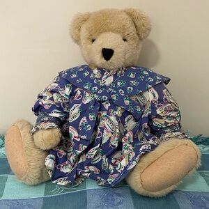 Vintage Alice Vanderbear Stuffed Bear in Tea Cup Print Dress